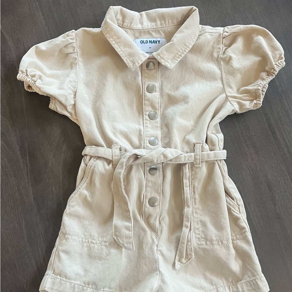 Old Navy Beige Button-Up Romper